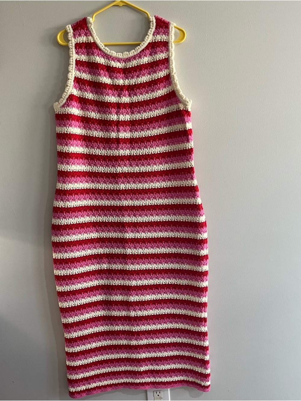 Kitri Red Pink White Sleeveless Striped Crochet Womens Sheath Midi Sweater Dress - Picture 2 of 14